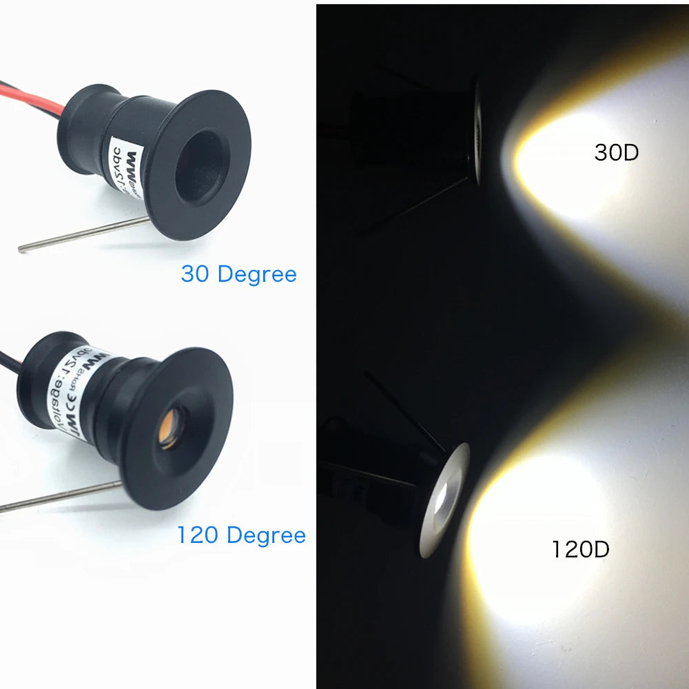 Mini LED Spotlight 1W IP65 Recessed Downlight Indoor 12V Dimmable Spot Light Ceiling Lamp Showcase Display Staircase Lighting