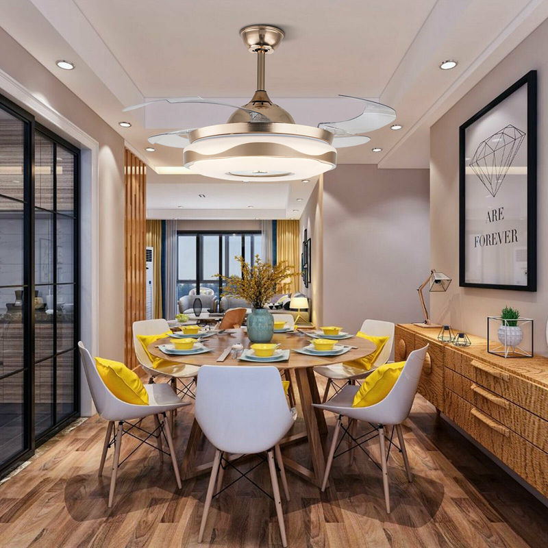 LED Ceiling Fan Light Chandelier 4 Retractable Blade + Remote Control
