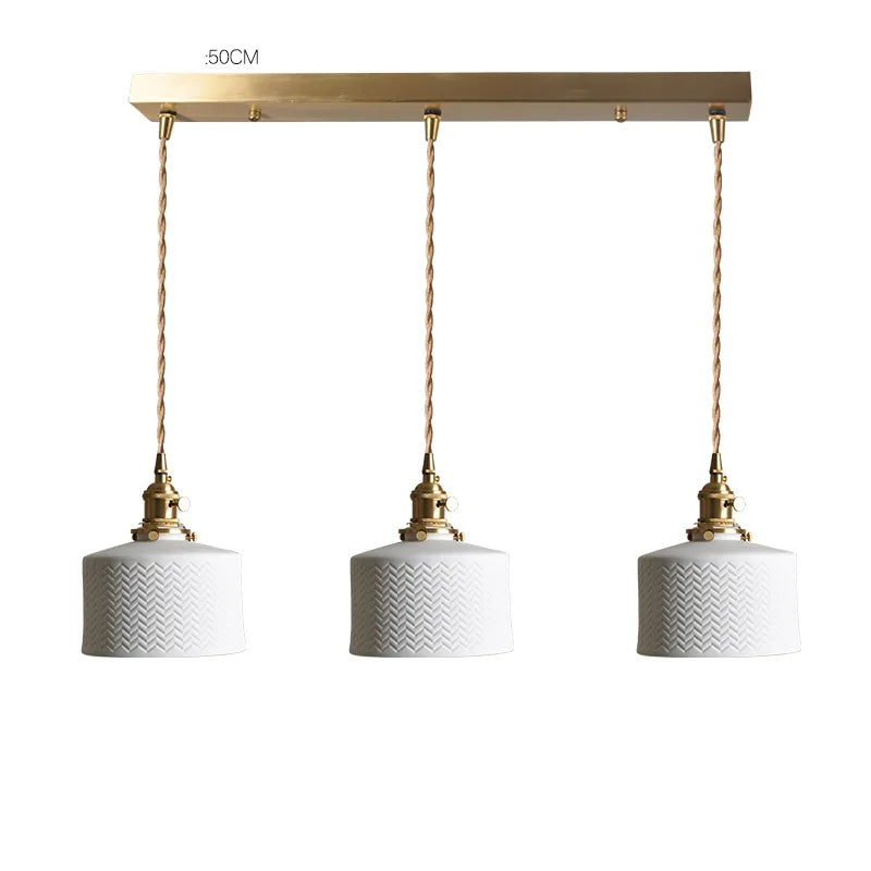 Nordic White Ceramic LED Pendant Lights Fixtures Knob Switch For Bedroom Dinning Living Room Modern Copper Hanging Lamp
