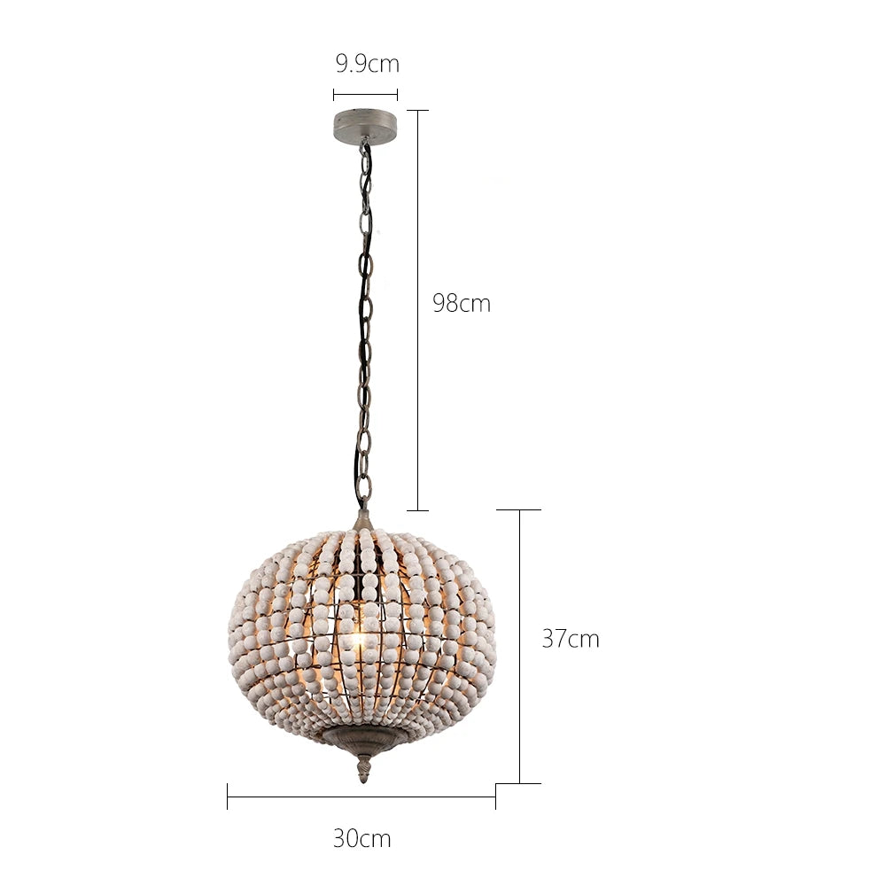 Loft vintage country ball nature wooden bead pendant lights E27 220V led hanging lamp for living room kitchen restaurant bedroom
