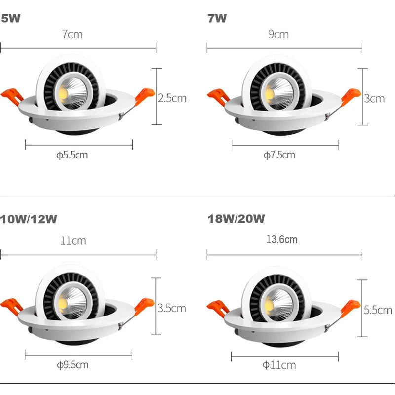 360° Rotating LED Recessed Spotlight - Dimmable Ceiling Downlight (5W-10W)