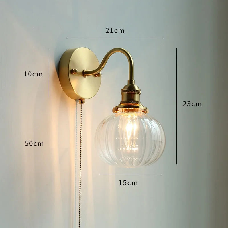 IWHD Flower Glass Copper Wall Lamp Sconce Pull Chain Switch LED Bedroom Bathroom Mirror Stair Light Nordic Modern Wand lamp