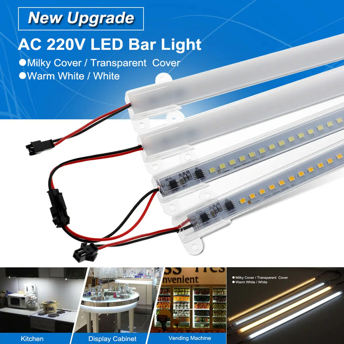 220V LED Rigid Strip Night Lamp Under Cabinets 72 LEDs 30cm 40cm 50cm 8W With Switch ON/OFF EU Plug LED Bar lights Desk Bulb