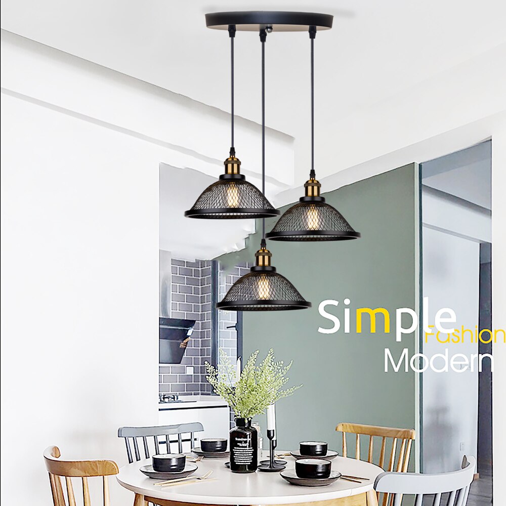 Vintage Retro Black Iron Net-Cage Kitchen Pendant Light E27 LED Hang lamp Fixture For Bedroom Living Room Restaurant