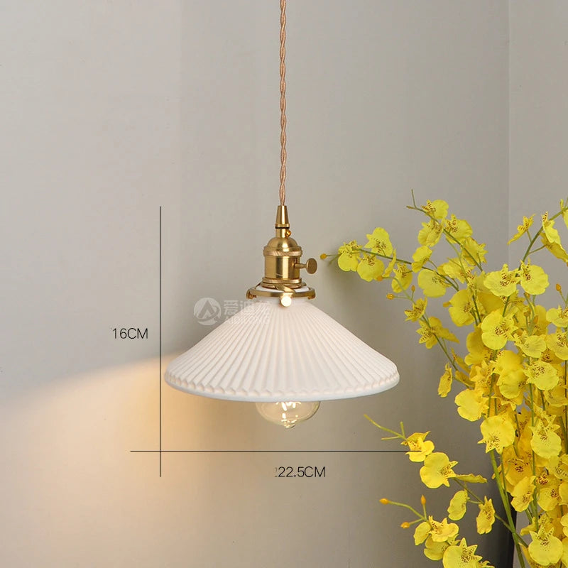 Nordic White Ceramic LED Pendant Lights Fixtures Knob Switch For Bedroom Dinning Living Room Modern Copper Hanging Lamp