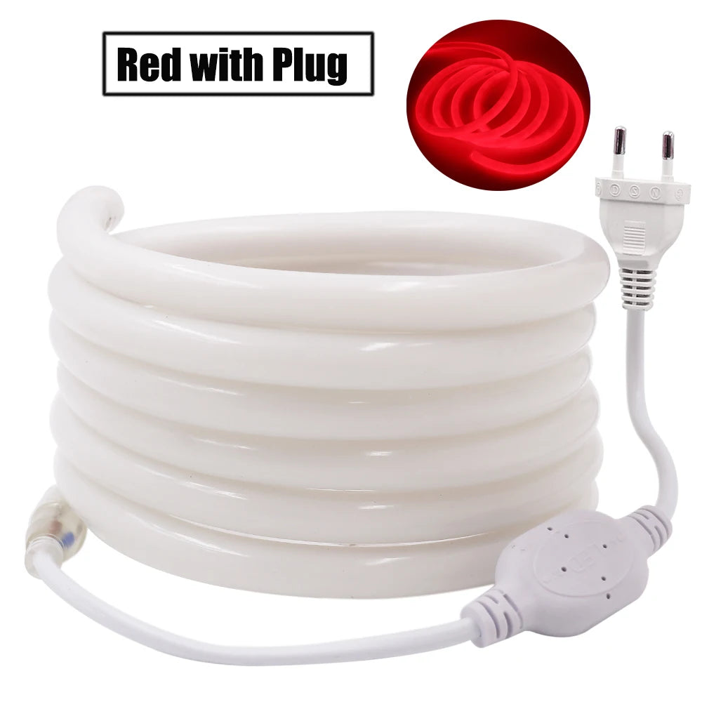 LED Strip Light 220V 230V 240V Flexible Round Tube Neon LED Tape SMD2835 120LEDs/M 14MM Waterproof LED Neon Sign Rope EU Plug