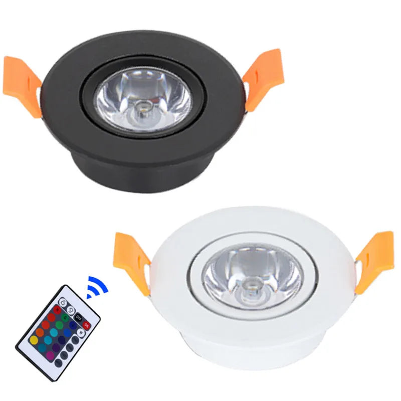 3W RGB LED Recessed Downlight & Spotlight (DC12V / 220V) - Dimmable Cabinet Light with Remote