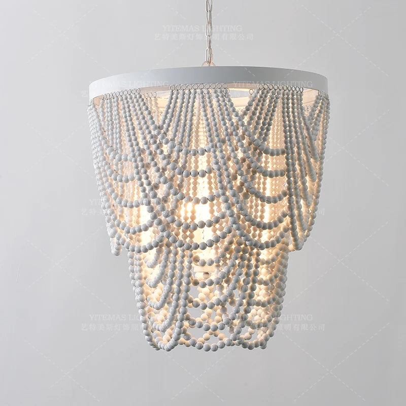 Vintage Black Pendant Chandelier Wood Beaded Antique Lighting Foyer Dining Nordic Chandelier Bedroom Pendant Kitchen Lamps