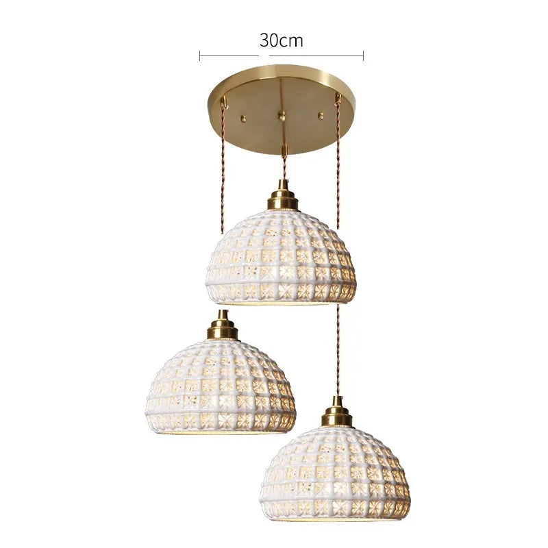 Nordic White Ceramic LED Pendant Lights Fixtures Knob Switch For Bedroom Dinning Living Room Modern Copper Hanging Lamp