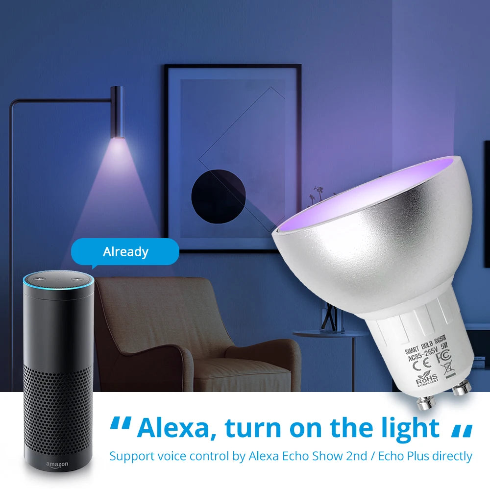 GU10 Smart LED Bulb 5W RGBW Compatible with Tuya SmartThings App Alexa Echo Plus Google Home Voice Control
