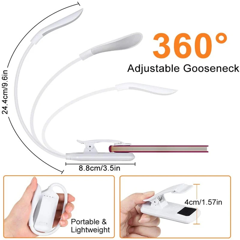 USB Rechargeable Clip-On Book Light 3 Color Book Lamp Adjustable Brightness Reading Lamp for Kids Sleep Aid Lights for Kindle