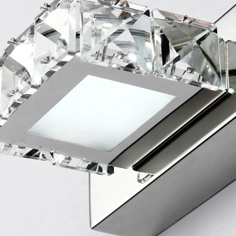 Square LED Mirror Light Bathroom Cosmetic room Round Crystal Wall Lamps 2-4head Stainless Steel indoor Lighting fixture