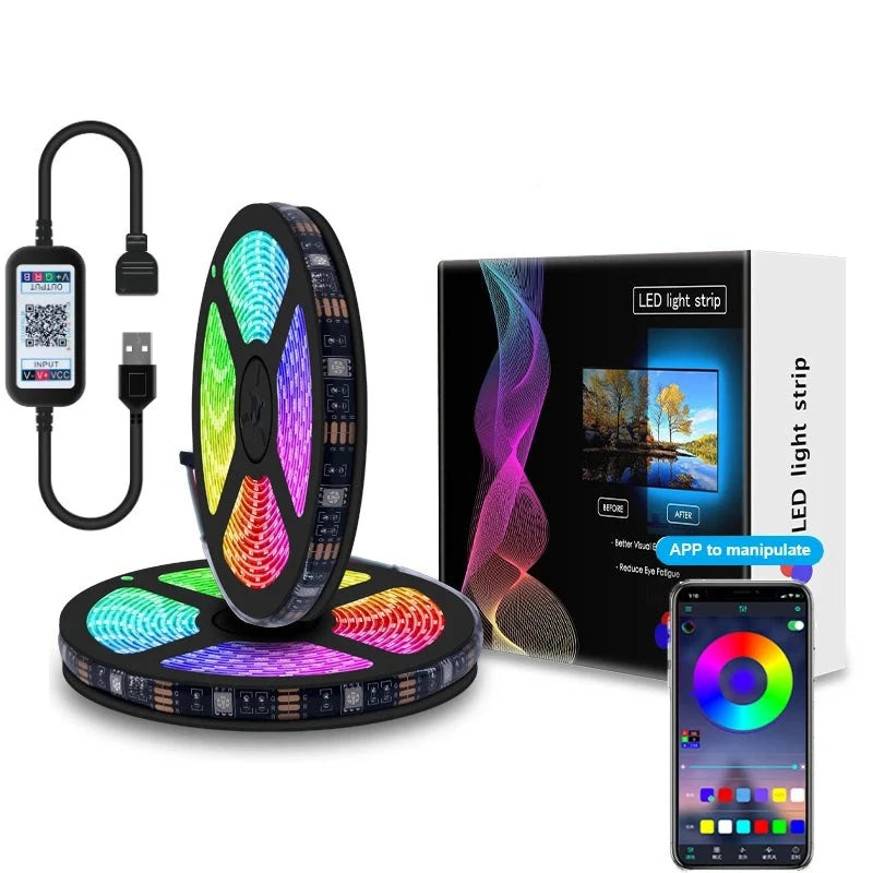 LED Strip Light Lamp 5050 RGB Music Lights TV Screen Backlight Waterproof Outdoor Lighting Neon Lights 5V+Remote Control + Adapter