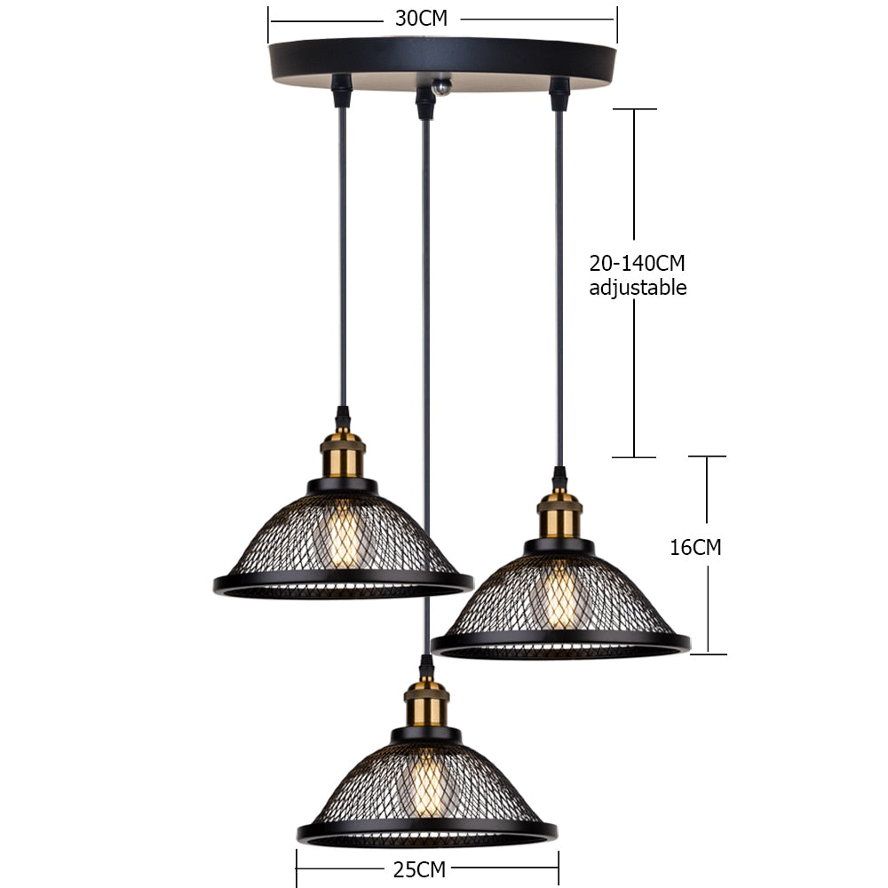 Vintage Retro Black Iron Net-Cage Kitchen Pendant Light E27 LED Hang lamp Fixture For Bedroom Living Room Restaurant