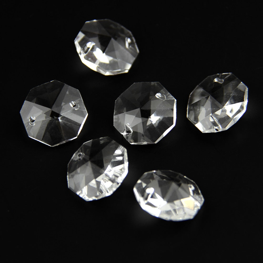 50pcs 10mm/14mm/18mm/20mm/30mm/40mm Crystal K9 Octagon Clear Beads In 2 Holes Glass Loose Beads Clear Loose Beads for Strands