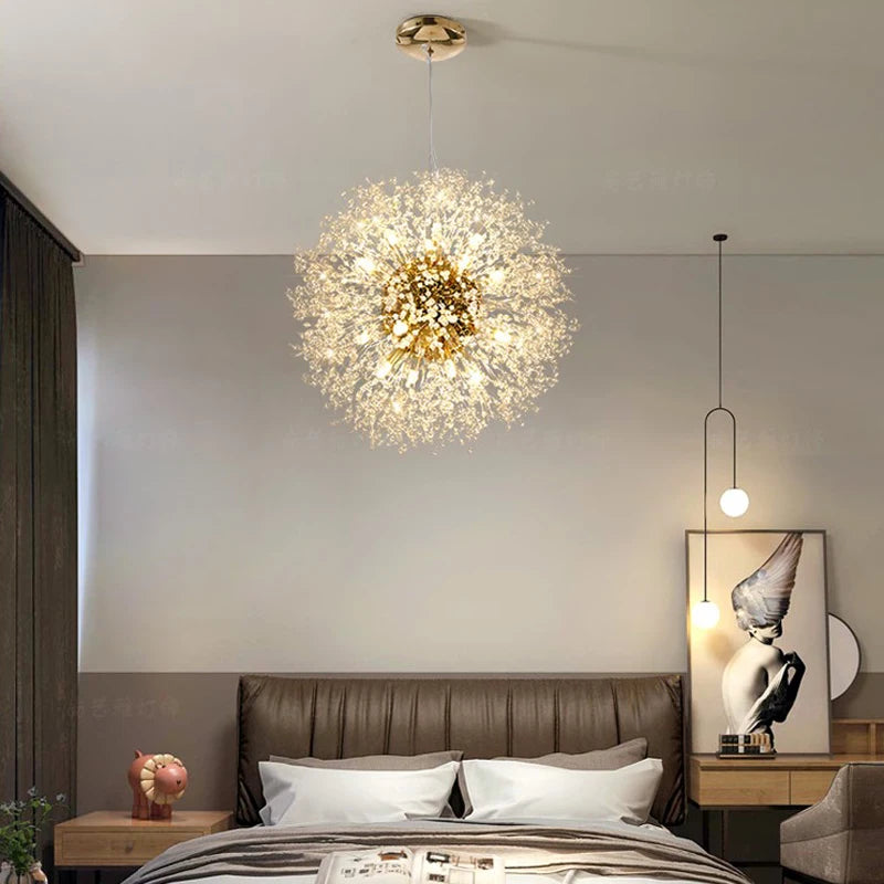 Modern Dandelion LED Pendant Light - Crystal Firework Chandelier for Living Room