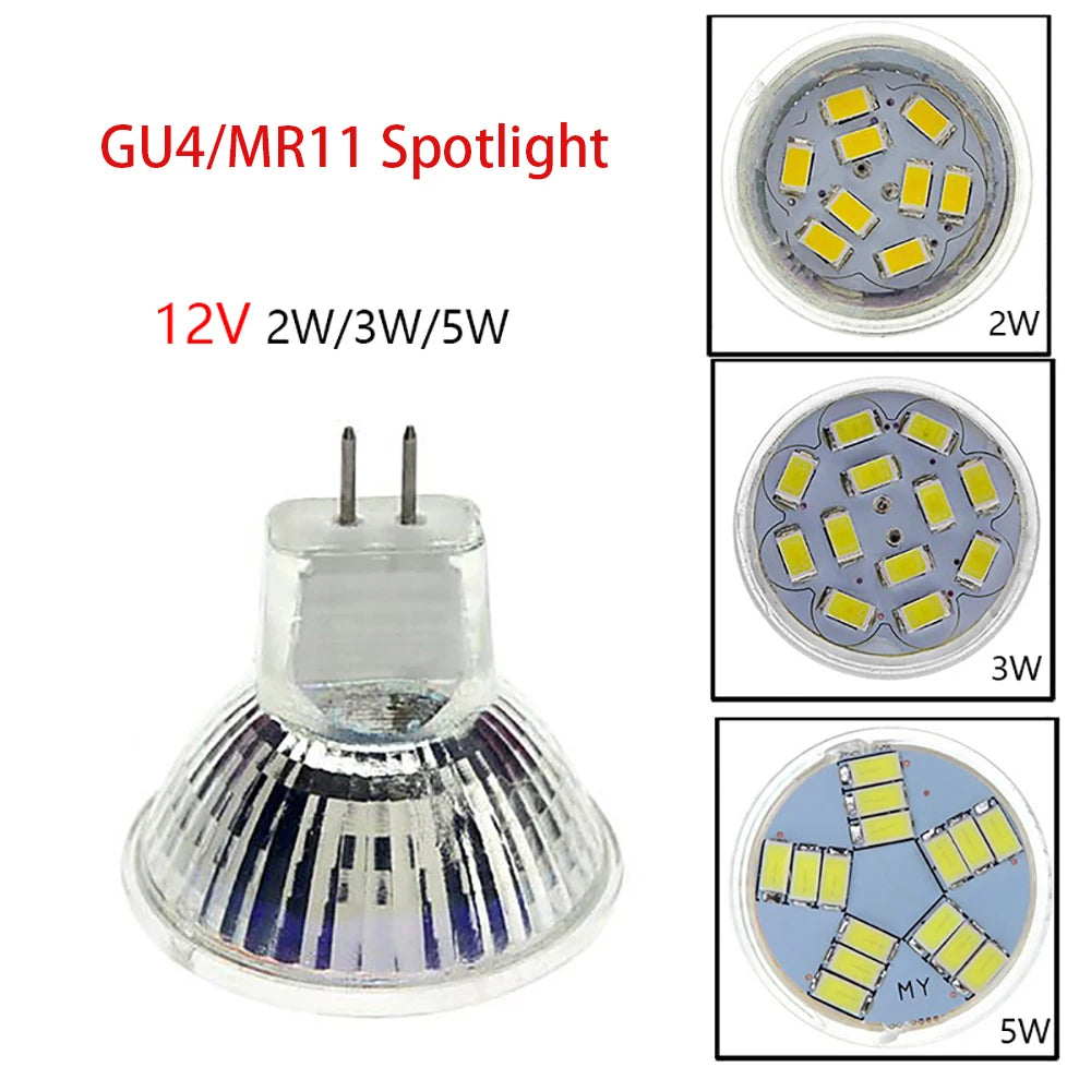 MR11 GU4 LED Bulb 2/3/5W12V Mini Spotlight 5730 SMD 9/12/15LEDs High Bright Led Lamp Cool Warm White Replace Halogen Light 10pcs