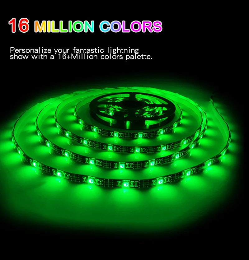 LED Strip Light Lamp 5050 RGB Music Lights TV Screen Backlight Waterproof Outdoor Lighting Neon Lights 5V+Remote Control + Adapter