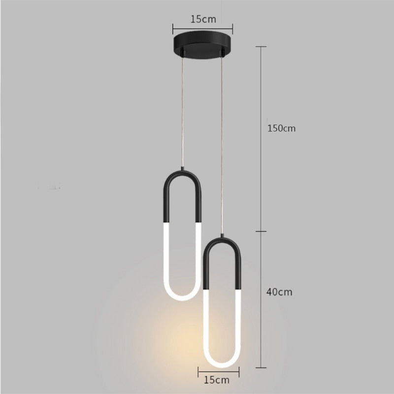 Brass Nordic bedside Long-line hanging lamp Modern creative U-shaped tube 360 degree LED pendant lights
