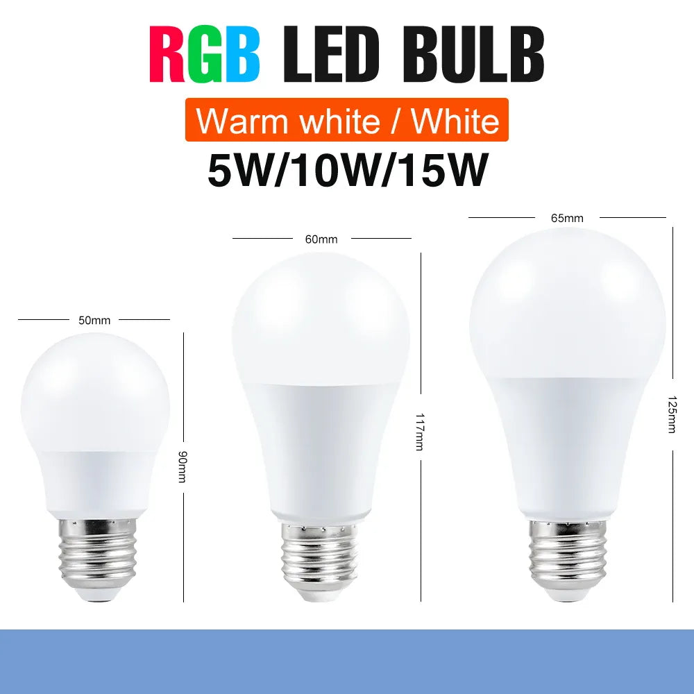 220V E27 RGB LED Bulb Lights 5W 10W 15W RGBWW Light 110V LED Lampara Changeable Colorful RGBW LED Lamp With IR Remote Control