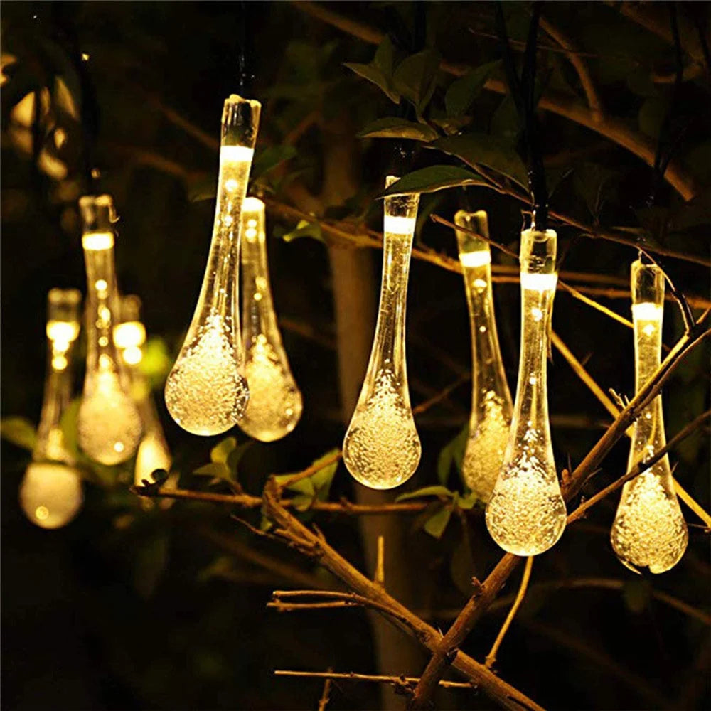 Solar Lamp LED Outdoor Water drops String Lights 6/5/2m 30/20/10 LEDs Fairy Holiday Christmas Party Garland Garden Waterproof