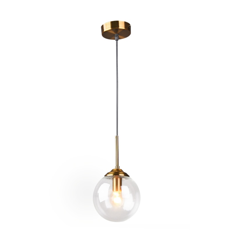 Nordic restaurant single head metal ring pendant lights modern living room bedroom bedside glass ball hanging lamp