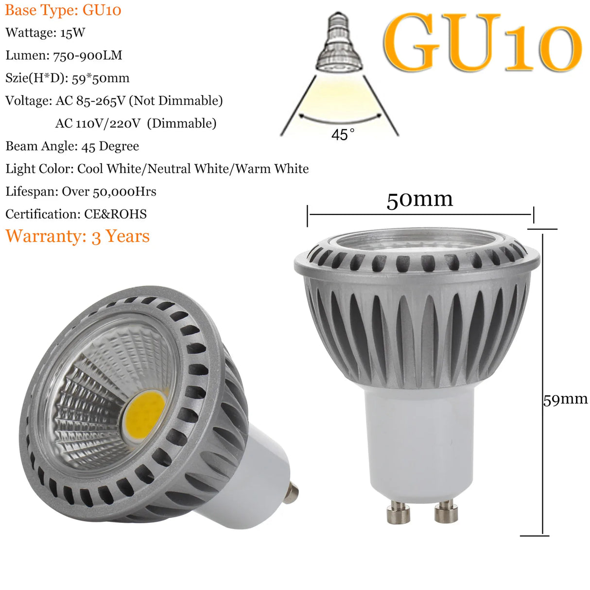 5X LED Spot Light Bulbs Dimmable COB E27 GU10 MR16 15W 110V/220V/12V Spotlights Lamps Bombilla Ampoule for Home Bedroom Decor