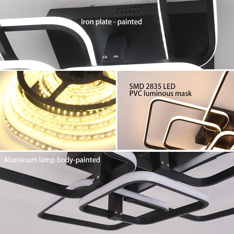 Modern Led Chandelier For Living Room Bedroom White/Black Rectangle Acrylic Aluminum kitchen Ceiling Chandeliers AC85-265