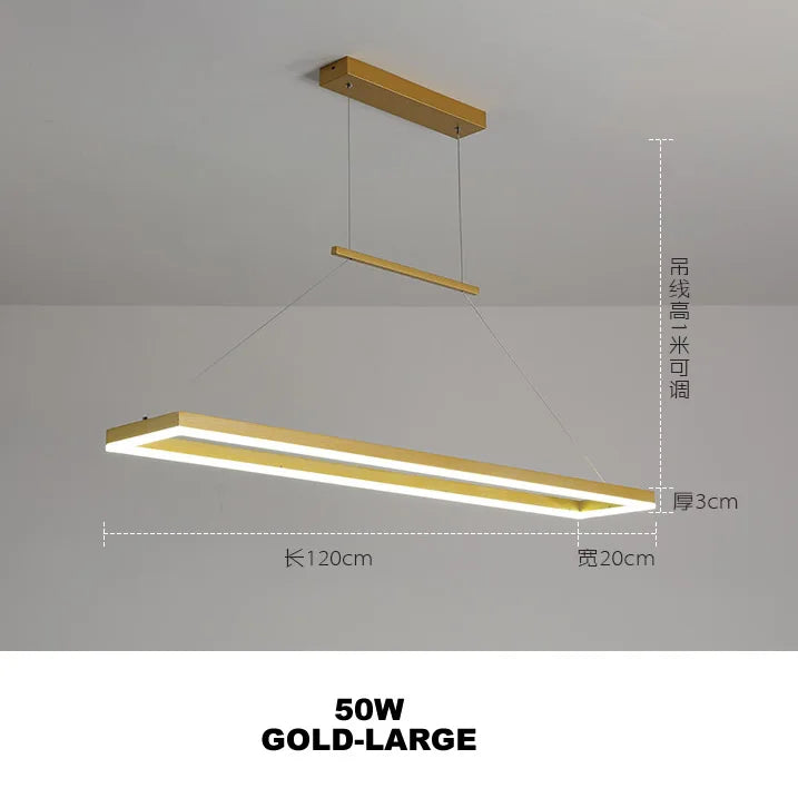 Rectangular chandelier Aluminum LED deco design Nordic style lamp Acrylic for Indoor bedroom Kitchen Island gold chandelier