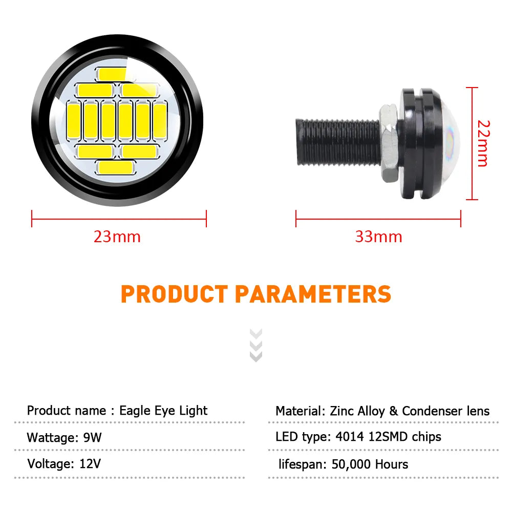 1Pcs Car led Hawkeye Lights 12 LED Grille Signal Lights 23mm led Eagle Eye lamp DRL Daytime Running Light for car motorcycle 12v