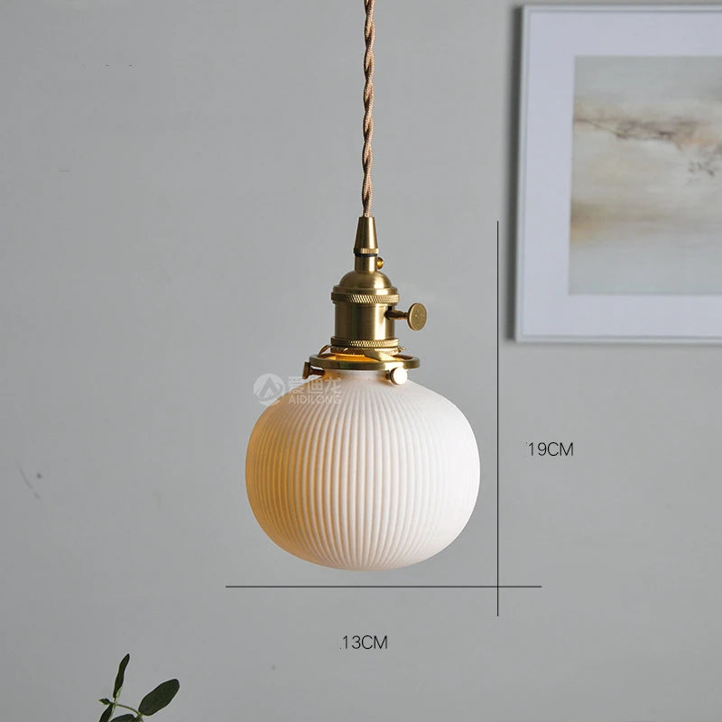 Nordic White Ceramic LED Pendant Lights Fixtures Knob Switch For Bedroom Dinning Living Room Modern Copper Hanging Lamp