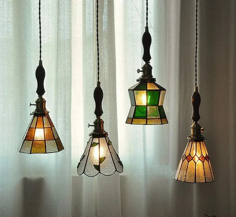 Retro Pastoral Pendant Lamp Stained Glass Hanging Lamp Nordic Bedside Bedroom Bar Restaurant Personalized Decorative Chandelier