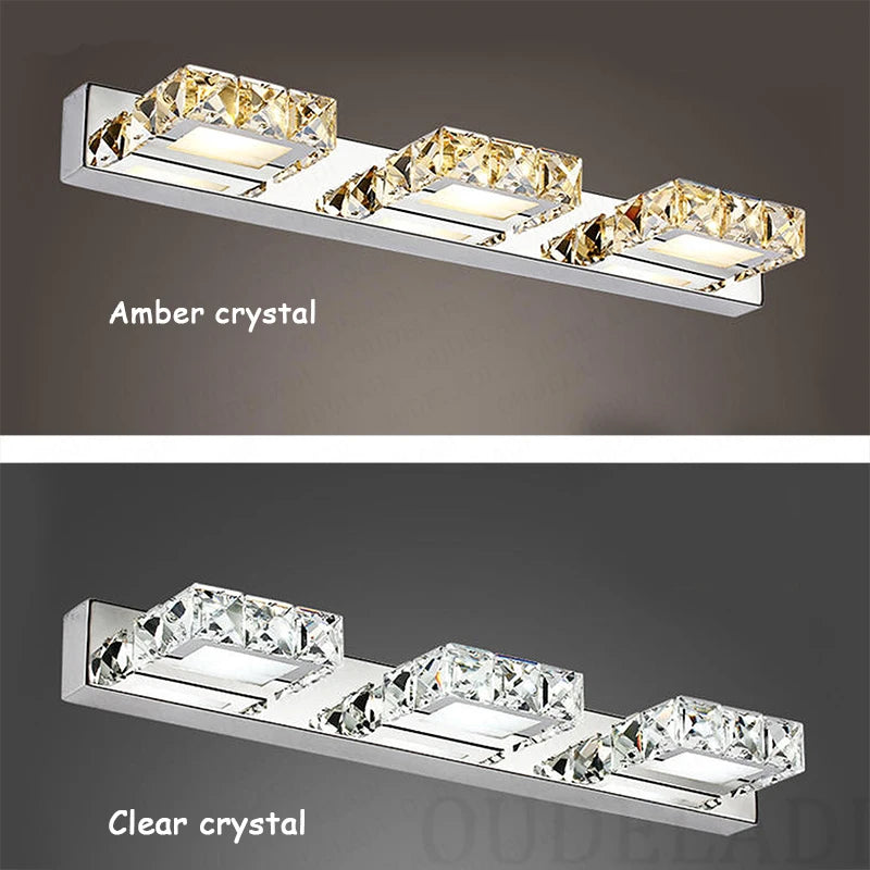 Square LED Mirror Light Bathroom Cosmetic room Round Crystal Wall Lamps 2-4head Stainless Steel indoor Lighting fixture