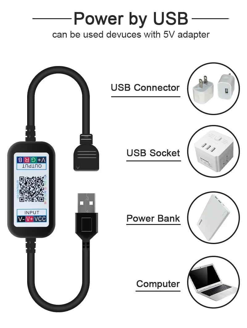 LED Strip Light Lamp 5050 RGB Music Lights TV Screen Backlight Waterproof Outdoor Lighting Neon Lights 5V+Remote Control + Adapter