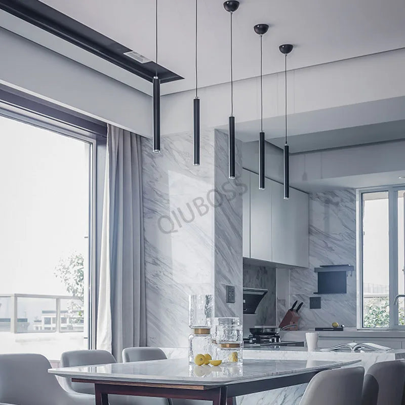 Slim LED Pendant Light - Long Tube Hanging Lamp for Kitchen Island & Bar
