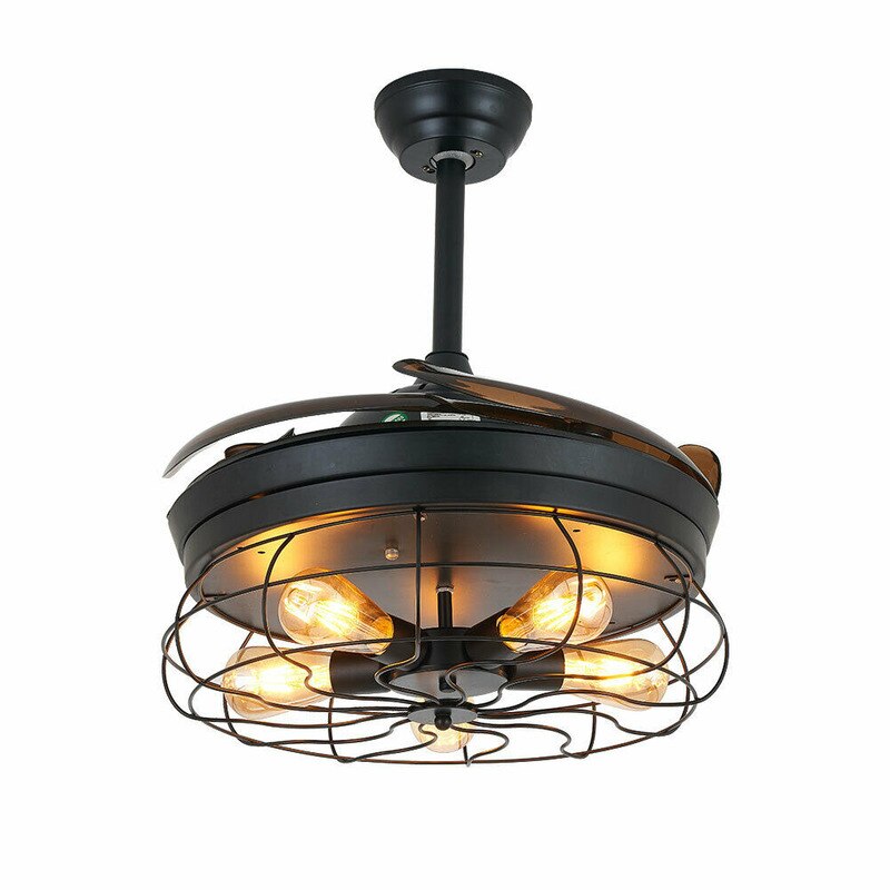 Round LED Ceiling Fan Light Vintage Chandelier Pedant Lamp W/ Remote for Living Dining Room Bedroom