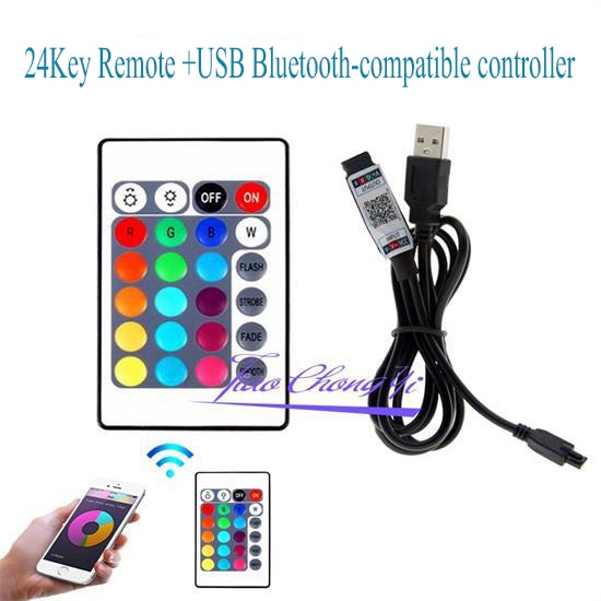 App Smart Bluetooth-compatible Controller LED RGB Controller, 24key IR USB remote for SMD 2835 5050 RGB LED Strip Lights