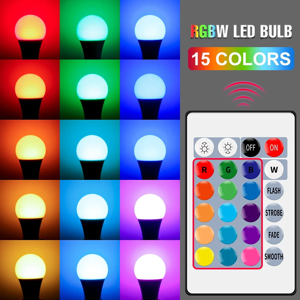 E27 Smart Control Lamp Led RGB Light Dimmable 5W 10W 15W RGBW Led Lamp Colorful Changing Bulb Led Lampada RGBW White Decors Home