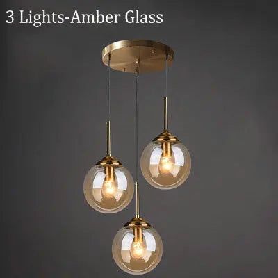 Amber Smoke Gray Clear Glass Pendant Lamp LED Hanging Light for Dining Room Table Kicthen Island Bedroom Bedside Lighting