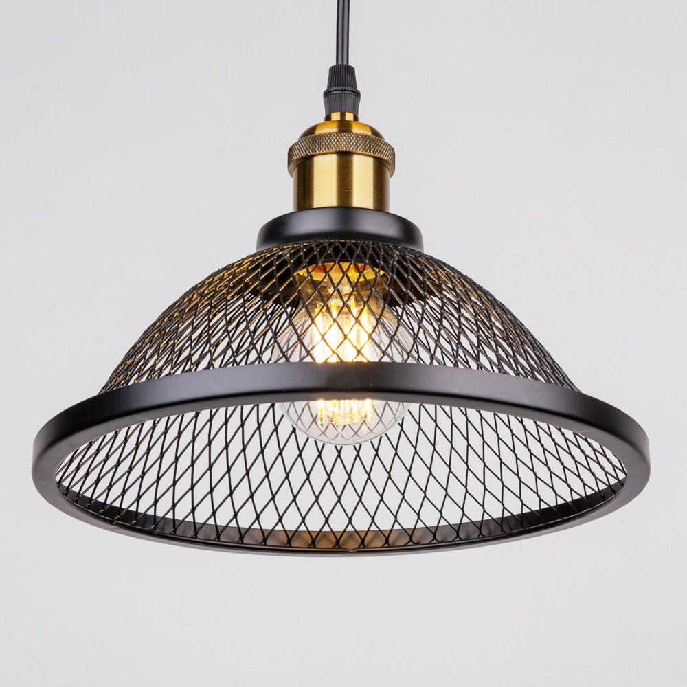 Vintage Retro Black Iron Net-Cage Kitchen Pendant Light E27 LED Hang lamp Fixture For Bedroom Living Room Restaurant