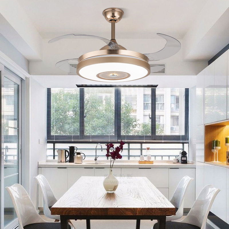 LED Retractable Ceiling Fan Light 3 Color Changes Chandelier Lamp with Remote Control for Living Room Bedroom