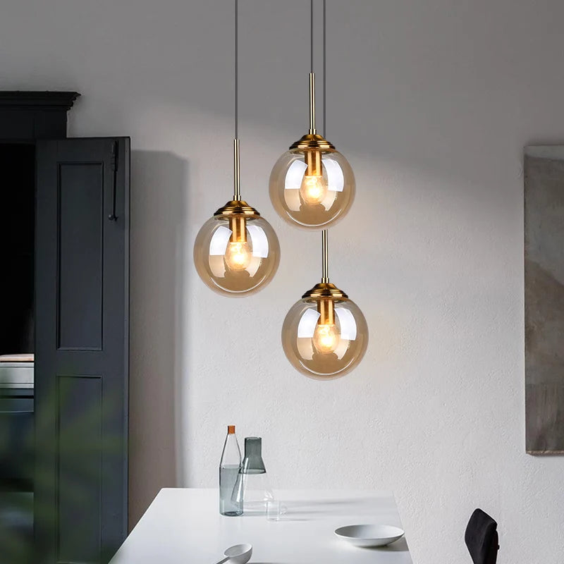 Amber Smoke Gray Clear Glass Pendant Lamp LED Hanging Light for Dining Room Table Kicthen Island Bedroom Bedside Lighting