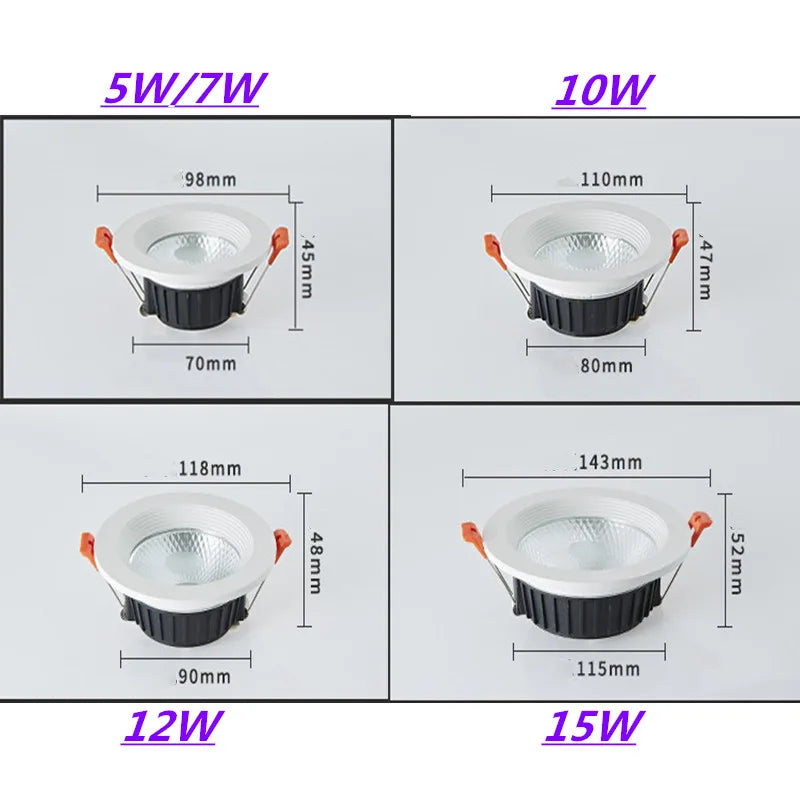 Modern LED COB Recessed Downlight - 5W to 15W Dimmable Spotlight for Commercial & Retail Lighting