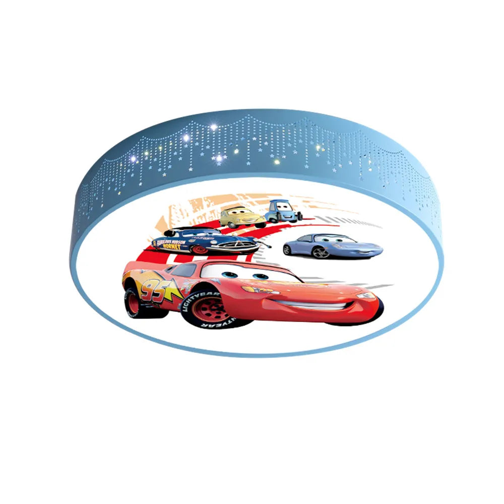 Cartoon Car Round LED Ceiling Light (Dimmable with Remote) - Modern Flush Mount Ceiling Lamp Fixture for Kids Bedroom, Nursery, Playroom & Corridor
