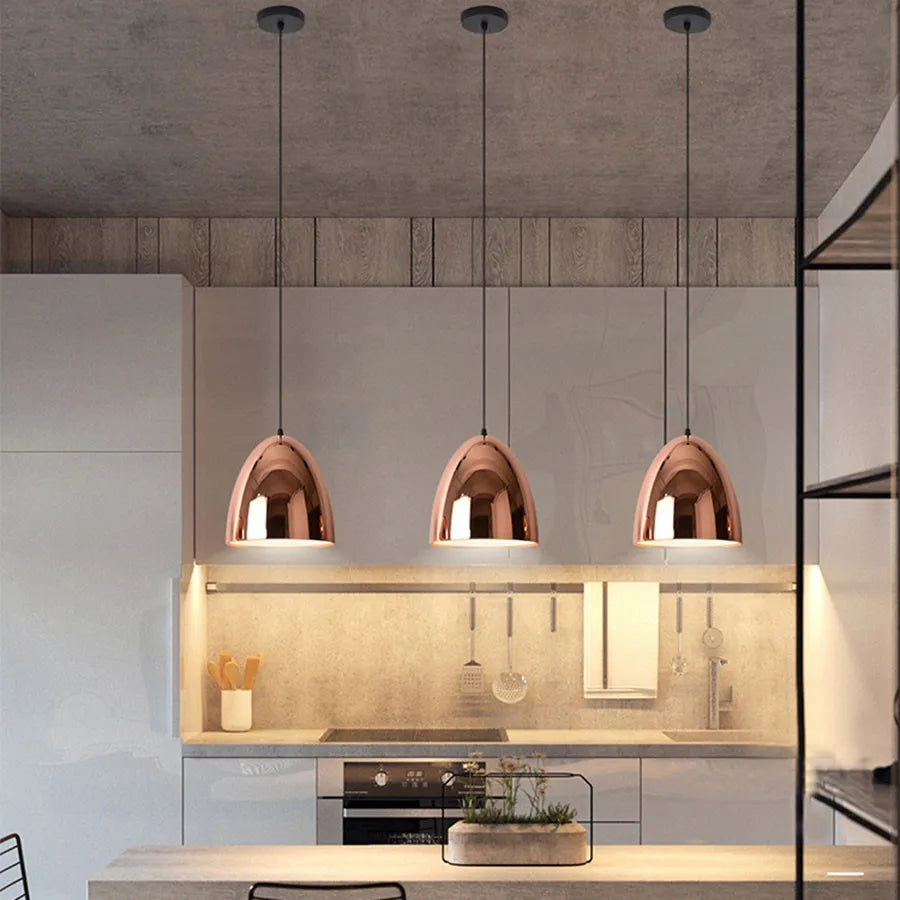 Rose Gold Electroplating Mirror Globe Pendant Lamp - E27 Glass Ball Light