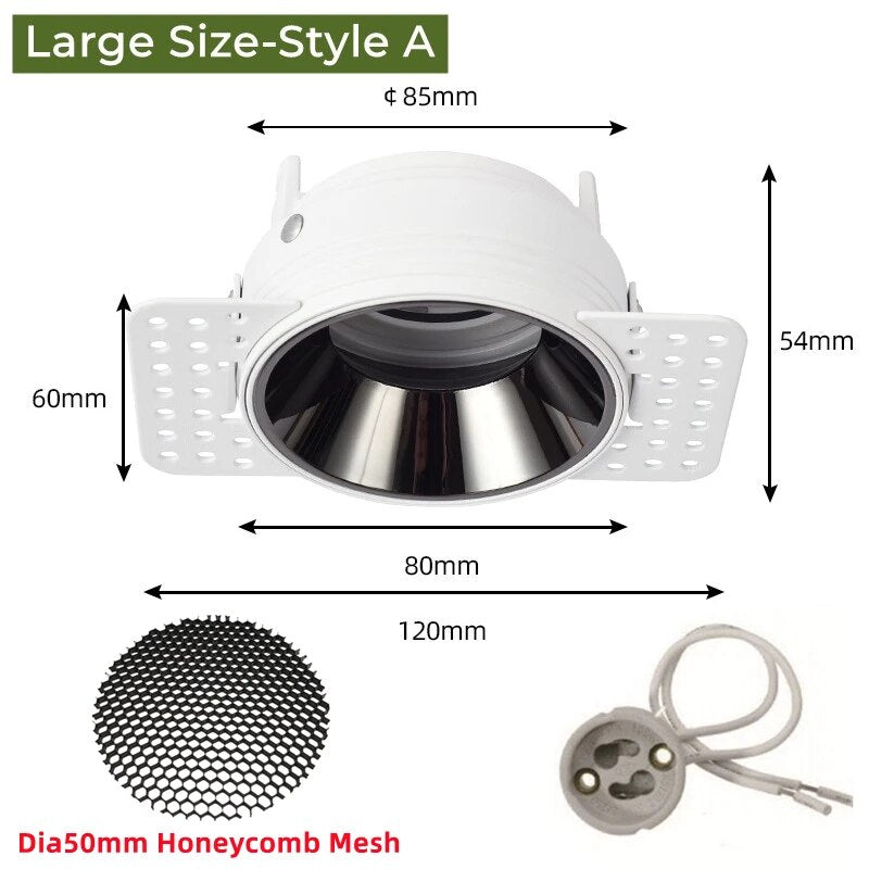 Frameless Recessed LED Ceiling Downlight Adjustable Mount Frame Socket GU10/MR16/MR11 Bulb Holder Spot Lighting Fitting Fixture