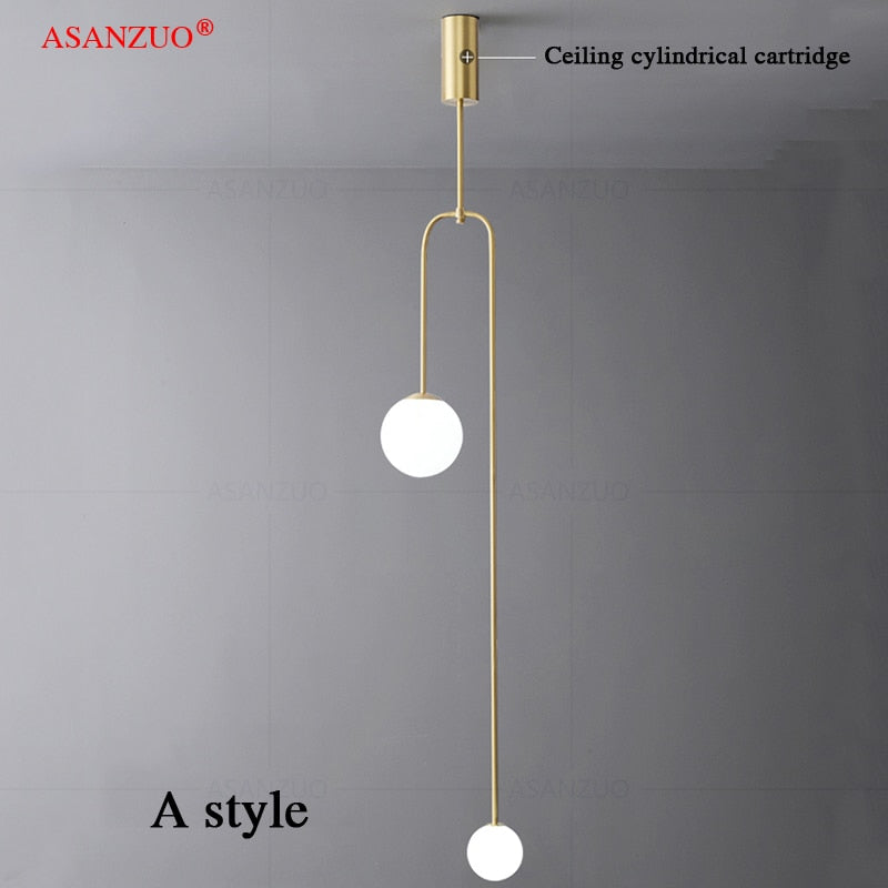 Nordic bedroom bedside restaurant pendant lamp bar simple living room background wall led creative glass ball brass lamp