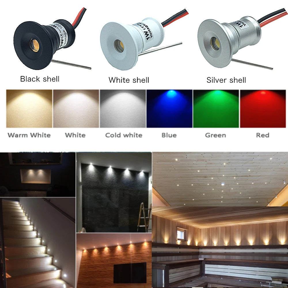 20pcs LED Spotlight Dimmable 12V 3V 24V Downlight 1W Recessed Ceiling Lamp Kitchen Cabinet Stair Spot Bulb Light
