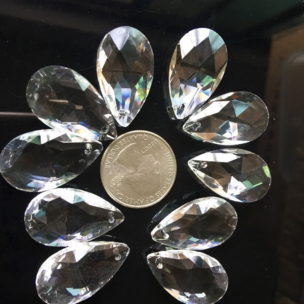 10PCS 28mm Tear Drop Crystals Prism Sun Catcher Clear Glass Chandelier Crystal Parts DIY Hanging Pendant Jewelry Spacer Faceted