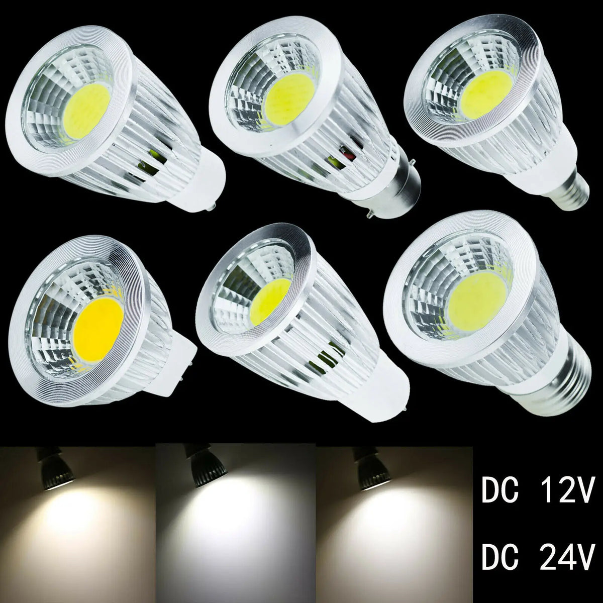 High-Power Dimmable COB LED Spotlight Bulb (6W/9W/12W) - GU5.3 GU10 E27 E14 E12 Base Lamp (Warm/Neutral/Cool White)